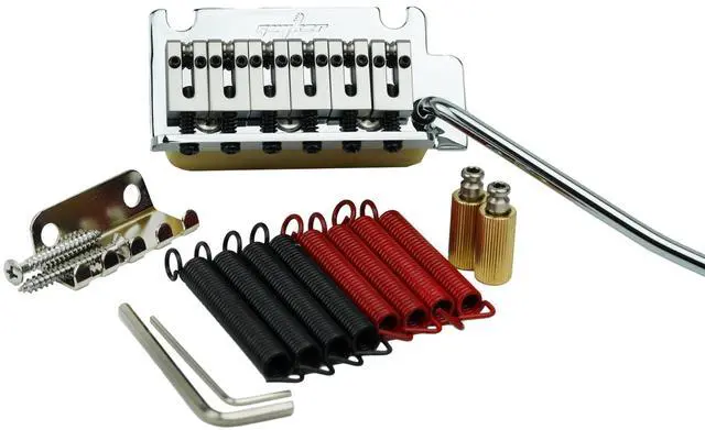 Main image of Guitar Tremolo Bridge with Brass Roller Saddle String Space 10.5mm & Brass Block & Spring and Claw, Pop-In Vibrato Bar, Complete Install Kit for Start ST Electric Guitar(GG-2001, Chrome)