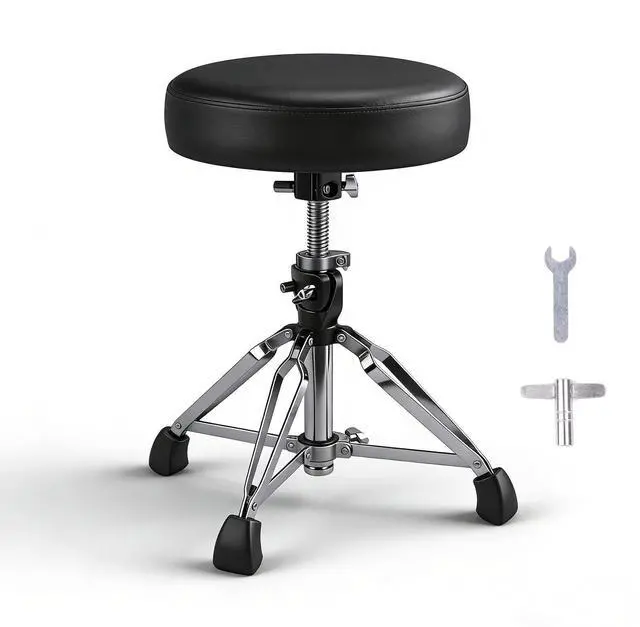 Main image of Heavy Duty Drum Throne, Height Adjustable with Memory Foam Padded Seat, Black Round Stool for Drummers and Guitarists