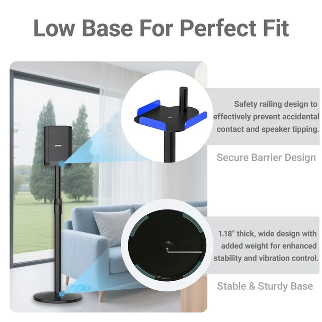 Alt view image 3 of 7 - Heavy Duty Adjustable Speaker Stand for Bose S1 Pro & S1 Pro Plus, 22.6"-36.2" Height, ll-Metal Construction with Anti-Vibration Rubber Base, Floor Standing Mount for Home/Stage/DJ Use