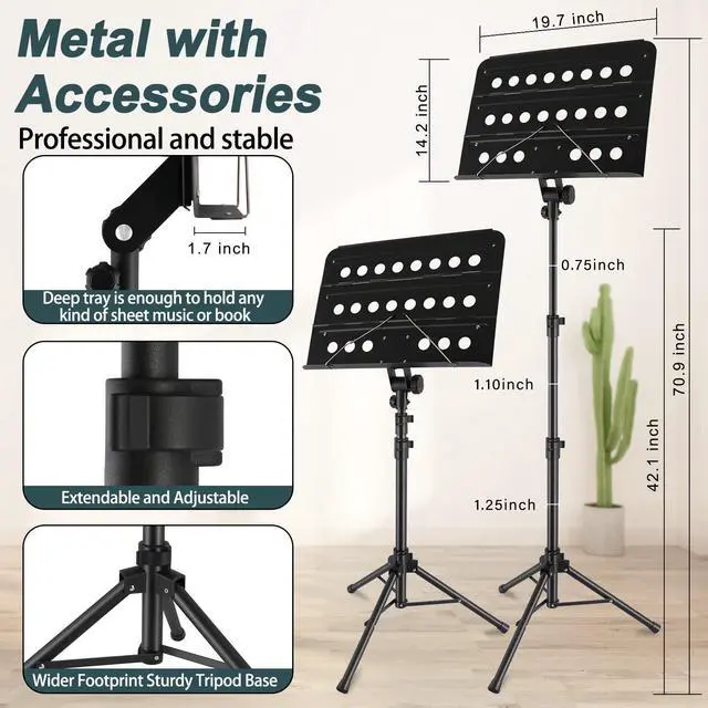 Alt view image 2 of 7 - Sheet Music Stand Professional with Portable Bag Widened Panel, Thickened Pipe Wall, Lengthened Height Lifting Music Stand, Adjustable Folding Plate Metal, with Phone Holder
