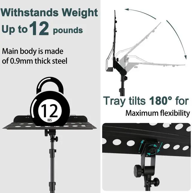 Alt view image 3 of 7 - Sheet Music Stand Professional with Portable Bag Widened Panel, Thickened Pipe Wall, Lengthened Height Lifting Music Stand, Adjustable Folding Plate Metal, with Phone Holder