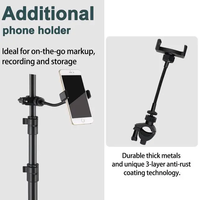 Alt view image 5 of 7 - Sheet Music Stand Professional with Portable Bag Widened Panel, Thickened Pipe Wall, Lengthened Height Lifting Music Stand, Adjustable Folding Plate Metal, with Phone Holder
