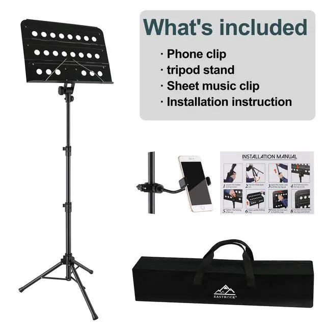 Alt view image 7 of 7 - Sheet Music Stand Professional with Portable Bag Widened Panel, Thickened Pipe Wall, Lengthened Height Lifting Music Stand, Adjustable Folding Plate Metal, with Phone Holder
