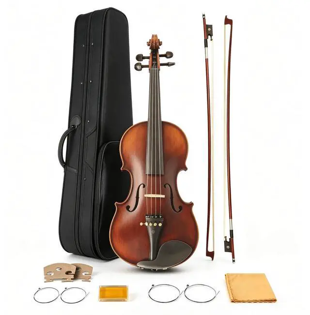 Main image of Violin for Beginners, Acoustic Full Size 4/4 Violin Fiddle Starter Kit, Stringed Musical Instrument w/Case, 2 Violin Bows, 2 Bridges, Strings, Cleaning Cloth
