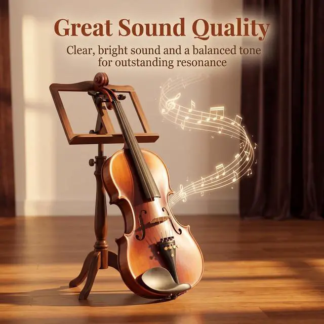 Alt view image 3 of 7 - Violin for Beginners, Acoustic Full Size 4/4 Violin Fiddle Starter Kit, Stringed Musical Instrument w/Case, 2 Violin Bows, 2 Bridges, Strings, Cleaning Cloth