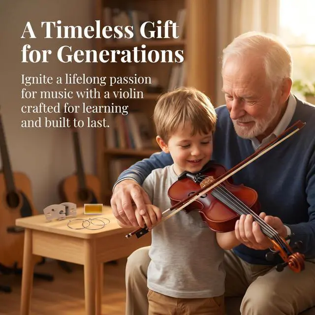 Alt view image 5 of 7 - Violin for Beginners, Acoustic Full Size 4/4 Violin Fiddle Starter Kit, Stringed Musical Instrument w/Case, 2 Violin Bows, 2 Bridges, Strings, Cleaning Cloth