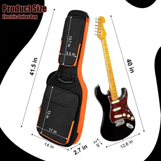 Alt view image 2 of 6 - Electric Guitar Case with 0.7 Inch Thick Padding 3 Pockets with Electric Guitar Gig Bag, Adjustable Shoulder Strap Compatible with 38 40 41 Inch Electric Guitar (Black)