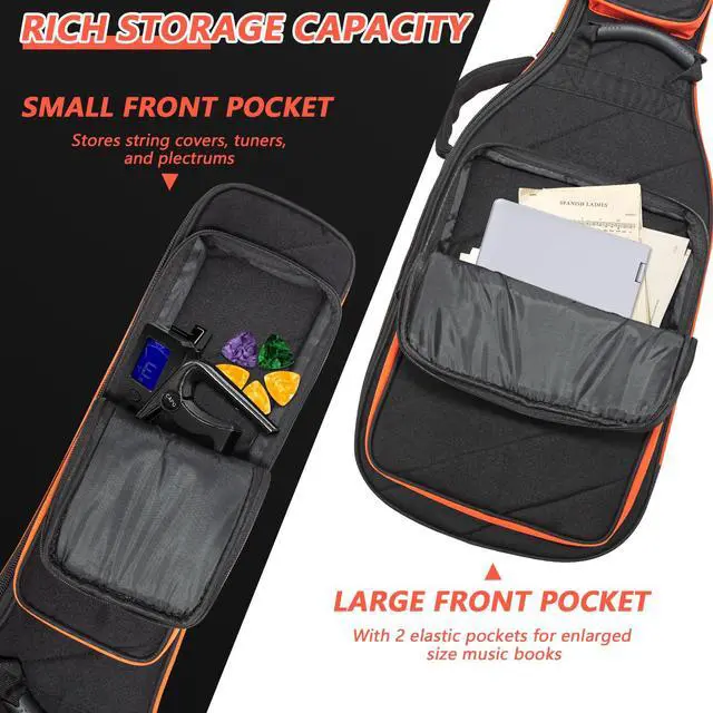 Alt view image 5 of 6 - Electric Guitar Case with 0.7 Inch Thick Padding 3 Pockets with Electric Guitar Gig Bag, Adjustable Shoulder Strap Compatible with 38 40 41 Inch Electric Guitar (Black)