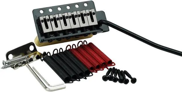 Main image of Guitar Tremolo Bridge with Brass Roller Saddle String Space 10.5mm & Brass Block & Spring and Claw, Pop-In Vibrato Bar, Complete Install Kit for Start ST Electric Guitar(GG-1001, Black)