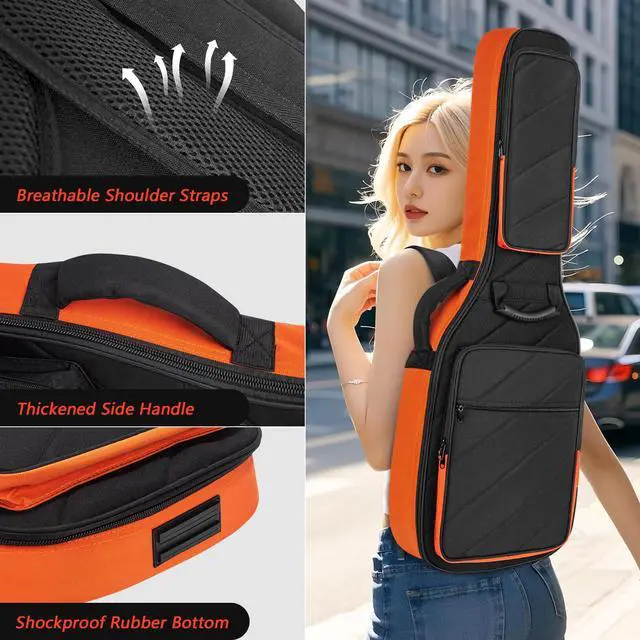 Alt view image 6 of 6 - Electric Guitar Case with 0.7 Inch Thick Padding 3 Pockets with Electric Guitar Gig Bag, Adjustable Shoulder Strap Compatible with 38 40 41 Inch Electric Guitar (Black)