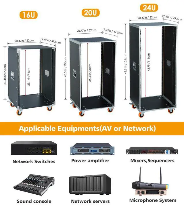 Alt view image 5 of 7 - AV Gear Rack 24U Home Audio & Video Stage Stereo Equipment Storage Cabinet Stand On Wheels - 24U 19in Server IT Network Data Devices Storage Rack Cabinet - SC01-24U