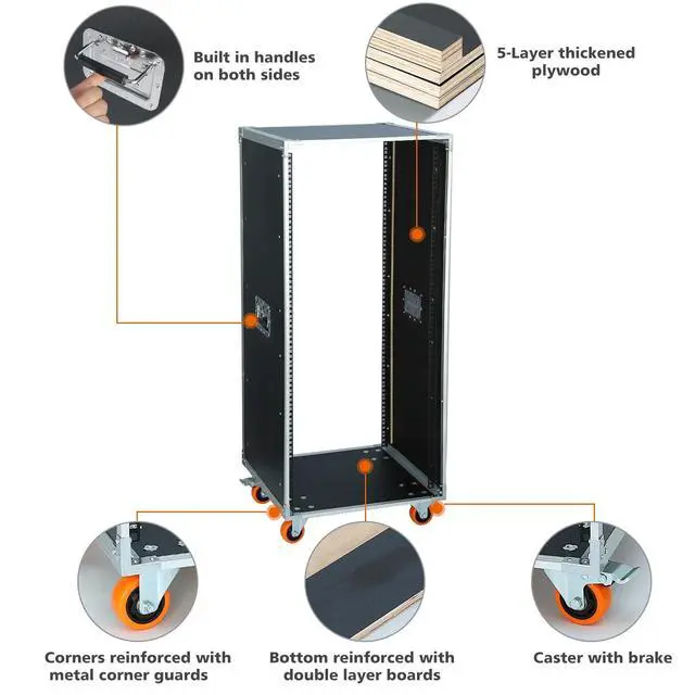Alt view image 4 of 7 - AV Gear Rack 24U Home Audio & Video Stage Stereo Equipment Storage Cabinet Stand On Wheels - 24U 19in Server IT Network Data Devices Storage Rack Cabinet - SC01-24U