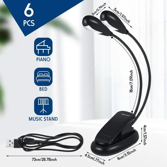 Alt view image 2 of 5 - 40 Pcs Music Stand Light Bulk Clip on LED Book Lights USB and AAA Battery Operated Brightness Dual Arm Clip Lamp Rechargeable for Eye Protection Bookworms Orchestra Readers Piano Player