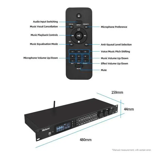 Alt view image 4 of 7 - KT900DSP Feedback Suppressor Preamp Preamplifier Karaoke Effector Digital Pre-stage Effector Anti-howling Audio Processor Echo USB MP3 Bluetooth Optical
