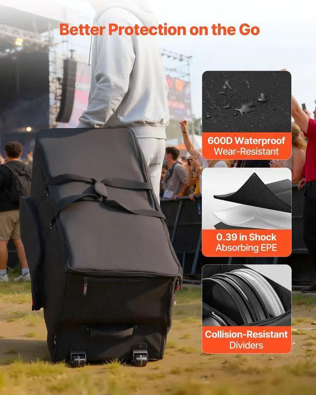 Alt view image 3 of 7 - Electronic Drum Kit Bag, 600D, Padded Drum Bag with Wheels, Large 36.2 x 16.5 x 16.1 in Interior, Lightweight Travel Case with Detachable Dividers, Multiple Pockets, for Electric Drums, Black