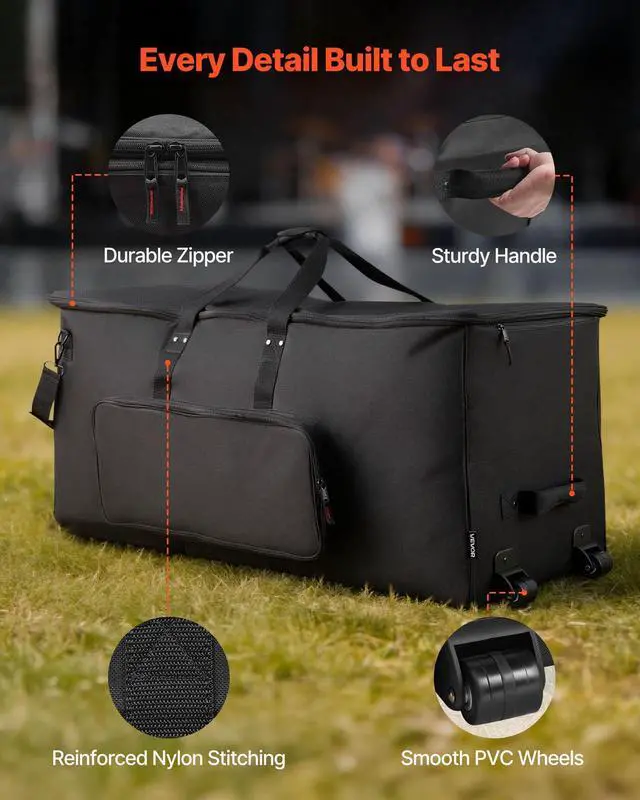Alt view image 6 of 7 - Electronic Drum Kit Bag, 600D, Padded Drum Bag with Wheels, Large 36.2 x 16.5 x 16.1 in Interior, Lightweight Travel Case with Detachable Dividers, Multiple Pockets, for Electric Drums, Black