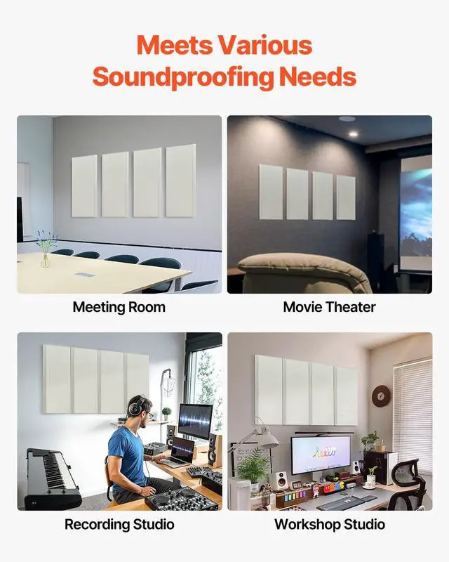 Alt view image 5 of 7 - 4 PCS Acoustic Panels, 2 inch Thick 23.6 x 11.8 inch Fiberglass Sound Absorbing Panels, Self-adhesive Soundproof Wall Boards, for Studios, Office, Home Theater,Meeting Room, Beige