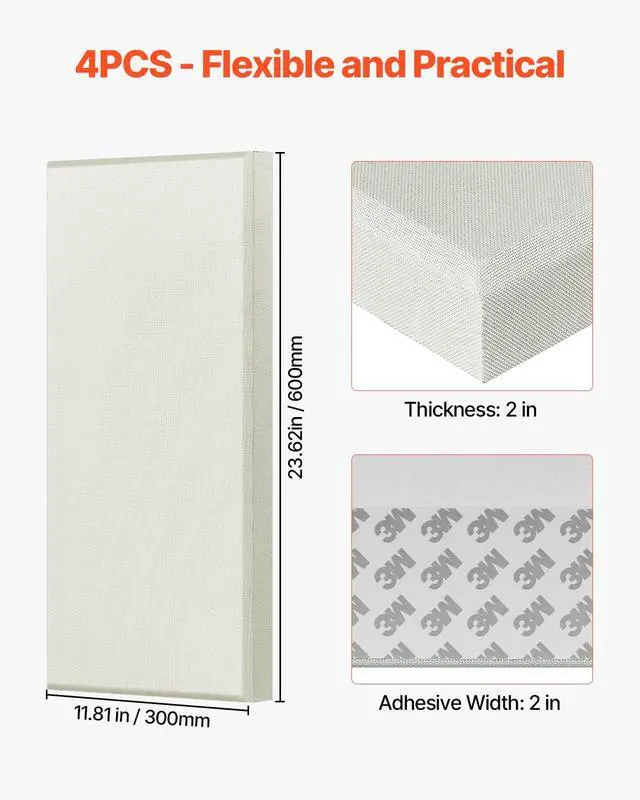 Alt view image 6 of 7 - 4 PCS Acoustic Panels, 2 inch Thick 23.6 x 11.8 inch Fiberglass Sound Absorbing Panels, Self-adhesive Soundproof Wall Boards, for Studios, Office, Home Theater,Meeting Room, Beige