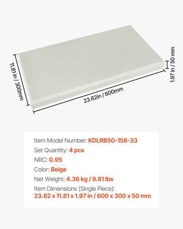 Alt view image 7 of 7 - 4 PCS Acoustic Panels, 2 inch Thick 23.6 x 11.8 inch Fiberglass Sound Absorbing Panels, Self-adhesive Soundproof Wall Boards, for Studios, Office, Home Theater,Meeting Room, Beige