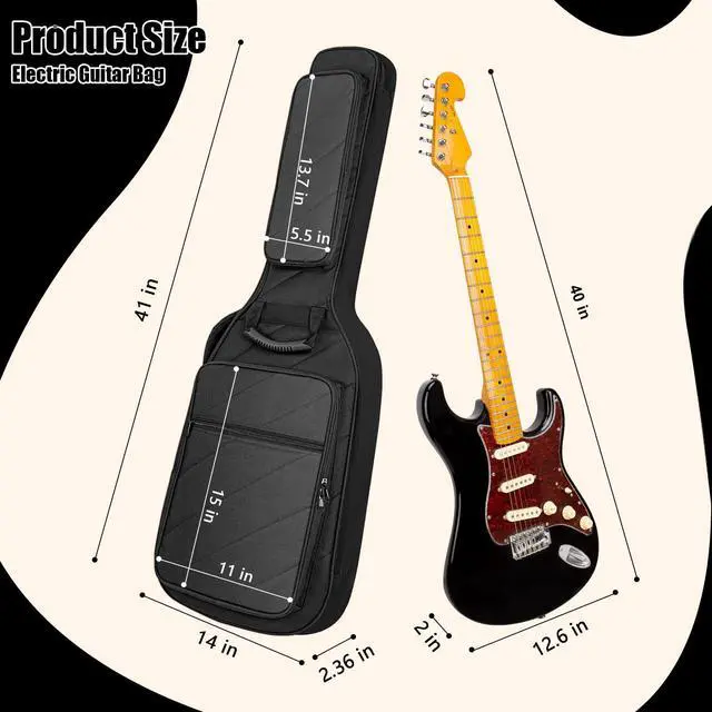 Alt view image 2 of 6 - Electric Guitar Case with 0.7 Inch Thick Padding 3 Pockets with Electric Guitar Gig Bag, Adjustable Shoulder Strap Compatible with 38 40 41 Inch Electric Guitar (Jet Black)