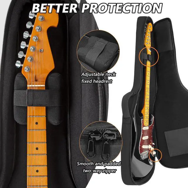 Alt view image 3 of 6 - Electric Guitar Case with 0.7 Inch Thick Padding 3 Pockets with Electric Guitar Gig Bag, Adjustable Shoulder Strap Compatible with 38 40 41 Inch Electric Guitar (Jet Black)