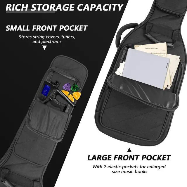 Alt view image 5 of 6 - Electric Guitar Case with 0.7 Inch Thick Padding 3 Pockets with Electric Guitar Gig Bag, Adjustable Shoulder Strap Compatible with 38 40 41 Inch Electric Guitar (Jet Black)