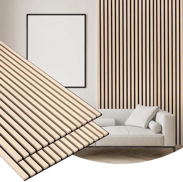 Main image of 2 Pack Wood Finish Accent Wall Panels, 3D Slat Acoustic Paneling for Recording Studio, Office, Living Room Interior Decoration (Natural Oak, 48"L x 24"W)
