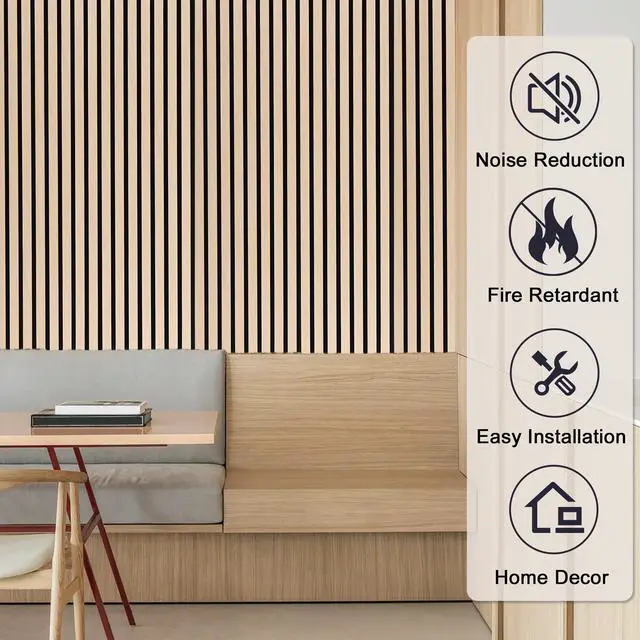 Alt view image 4 of 7 - 2 Pack Wood Finish Accent Wall Panels, 3D Slat Acoustic Paneling for Recording Studio, Office, Living Room Interior Decoration (Natural Oak, 48"L x 24"W)