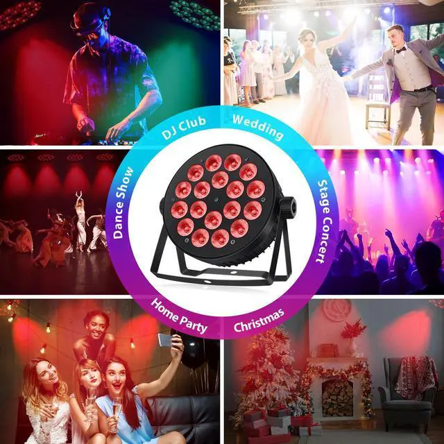 Alt view image 6 of 7 - LED Par Lights DMX,90W RGBW 4IN1 LED Stage Par Lights Stage DJ Par Can Light Sound Activated Auto Play by Remote&DMX Control for Events Wedding Party DJ Stage Live Show 2 Pack
