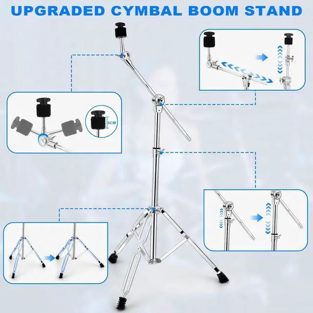 Alt view image 2 of 7 - Cymbal Stand 2Pack, Standard Cymbal Boom Stand Adjustable 30"-58" Ride and Crash Cymbal Stands