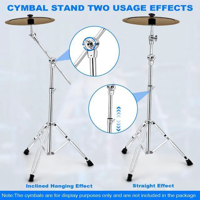 Alt view image 4 of 7 - Cymbal Stand 2Pack, Standard Cymbal Boom Stand Adjustable 30"-58" Ride and Crash Cymbal Stands