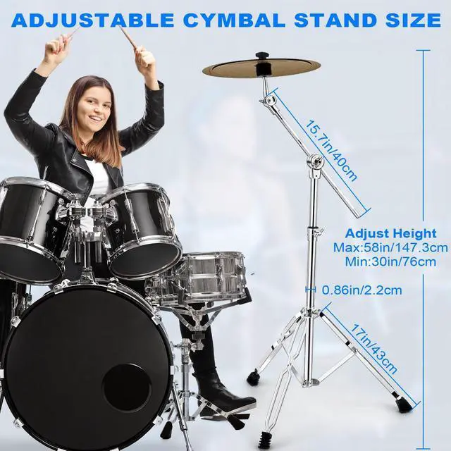 Alt view image 5 of 7 - Cymbal Stand 2Pack, Standard Cymbal Boom Stand Adjustable 30"-58" Ride and Crash Cymbal Stands