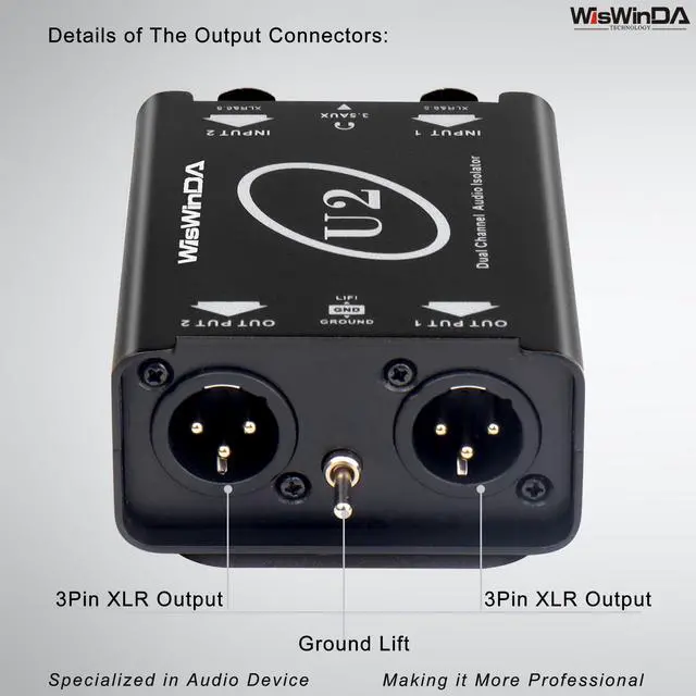Alt view image 4 of 7 - U2 Pro XLR/1/4inch/AUX HiFi Stereo Version Audio Isolation Box Ground Loop Isolator/Noise Filter/Hum Eliminator for Audio System Eliminate Hum&Buzzing Noise (Pro U2-XLR/AUX/TS/TRS)