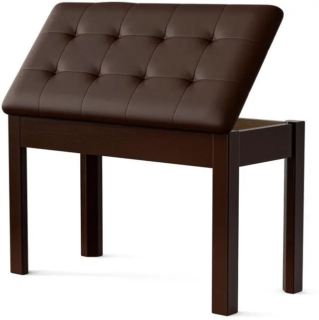Main image of Duet Piano Bench with Storage, Leather Tufted Padded Seat, Solid Wood Legs, Heavy Duty Music Sheet Storage Bench for Keyboard, Studio, or Living Room Brown