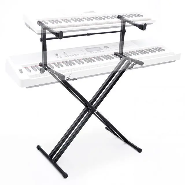 Main image of 2-tier Double x Keyboard Stand, Heavy-duty Adjustable Height Piano Stand with Locking Straps & Quick Release, Portable X-Style Holder for 54/61/88 Key Digital Pianos, Stage Studio Home Use