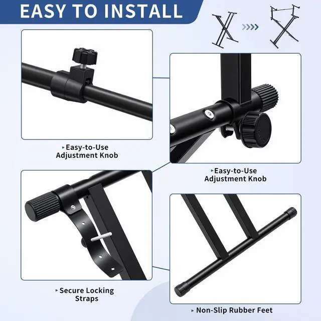 Alt view image 5 of 7 - 2-tier Double x Keyboard Stand, Heavy-duty Adjustable Height Piano Stand with Locking Straps & Quick Release, Portable X-Style Holder for 54/61/88 Key Digital Pianos, Stage Studio Home Use