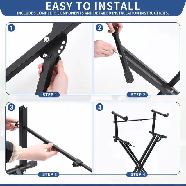 Alt view image 7 of 7 - 2-tier Double x Keyboard Stand, Heavy-duty Adjustable Height Piano Stand with Locking Straps & Quick Release, Portable X-Style Holder for 54/61/88 Key Digital Pianos, Stage Studio Home Use