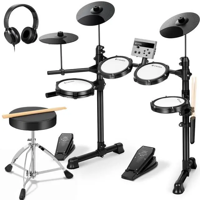 Main image of Electric Drum Set with Quiet Mesh Pads Portable for Adults Beginners | Electronic Drum Kit with 150 Sounds 15 Kits 2 Pedals Throne Headphones USB-MIDI for Home Studio Practice Learning Ideal Gift