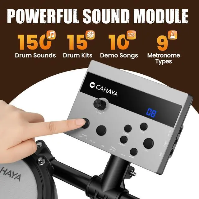 Alt view image 3 of 7 - Electric Drum Set with Quiet Mesh Pads Portable for Adults Beginners | Electronic Drum Kit with 150 Sounds 15 Kits 2 Pedals Throne Headphones USB-MIDI for Home Studio Practice Learning Ideal Gift