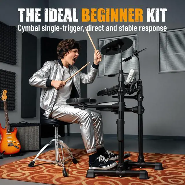 Alt view image 6 of 7 - Electric Drum Set with Quiet Mesh Pads Portable for Adults Beginners | Electronic Drum Kit with 150 Sounds 15 Kits 2 Pedals Throne Headphones USB-MIDI for Home Studio Practice Learning Ideal Gift