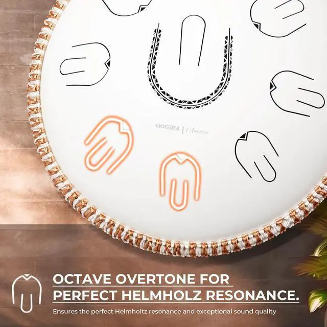 Alt view image 4 of 6 - Steel Tongue Drum, 14" Portable Amara Scale Handpan With Octave Overtone Design, For Beginner and Professional (Amara, White)