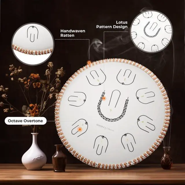 Alt view image 5 of 6 - Steel Tongue Drum, 14" Portable Amara Scale Handpan With Octave Overtone Design, For Beginner and Professional (Amara, White)