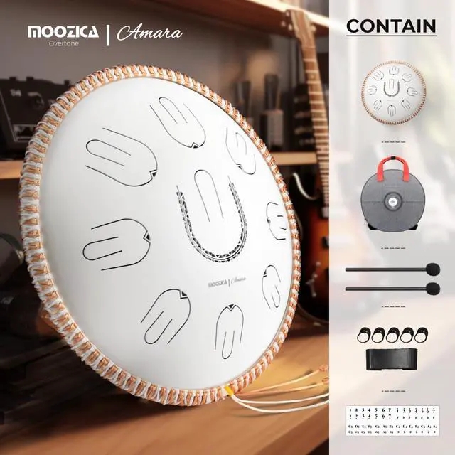 Alt view image 6 of 6 - Steel Tongue Drum, 14" Portable Amara Scale Handpan With Octave Overtone Design, For Beginner and Professional (Amara, White)