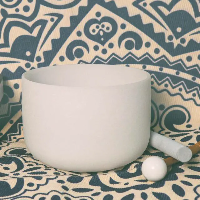 Alt view image 2 of 7 - Large Crystal Singing Bowl, 14 Inch C Note 432hz Root Chakra Bowl | Include Carrying Case for Yoga Meditation Sound Healing Energy Yoga, Spiritual,Quartz Frosted White Sound Bowl