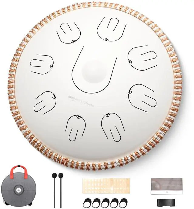Main image of Steel Handpan Tongue Drum, 14 Inches 17 Notes in C Minor with Octave Overtone Design, Handpan Drum Percussion Instrument With Carry Bag (Amara, White)