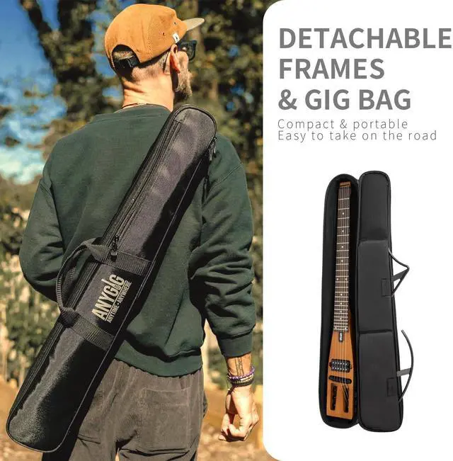 Alt view image 5 of 7 - Anygig Travel Electric Guitar Headless Portable Ultra-Light and Quiet, Full-Scale 25.5 Rosewood Fingerboard, glow humbucker, Gig Bag, Removable Stands include all Accessories Brown