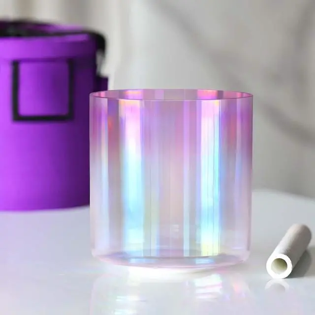 Main image of 440HZ 7 Inch F Note Heart Chakra Pink Purple Color Clear Quartz Crystal Singing Bowl with Carry Case Bag for Sound Healing and Meditation