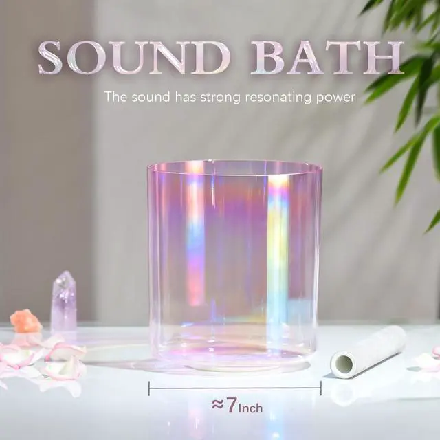 Alt view image 2 of 6 - 440HZ 7 Inch F Note Heart Chakra Pink Purple Color Clear Quartz Crystal Singing Bowl with Carry Case Bag for Sound Healing and Meditation