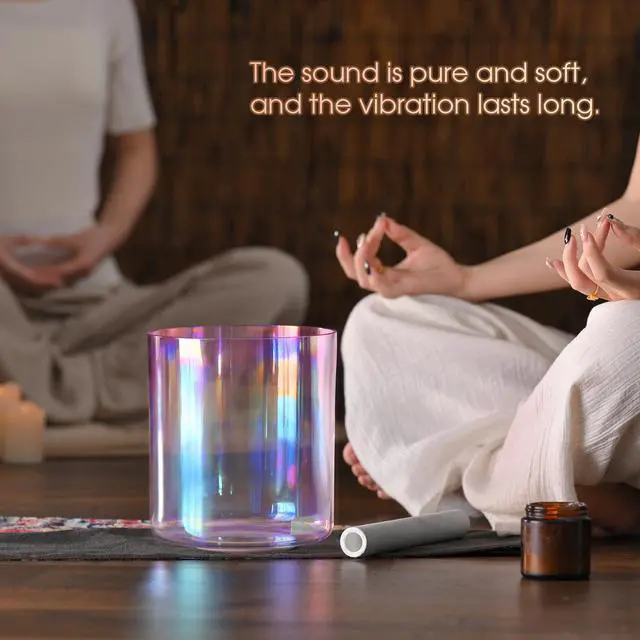 Alt view image 3 of 6 - 440HZ 7 Inch F Note Heart Chakra Pink Purple Color Clear Quartz Crystal Singing Bowl with Carry Case Bag for Sound Healing and Meditation