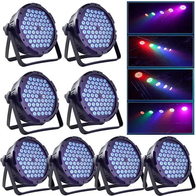 Main image of Stage Lights 60 LED DJ Par Lights 90W RGB Color Changing - Sound Activated Remote & DMX Control Uplights for Events Church Theatre Wedding Home Party Music Light Show Band Performance (8 Packs)